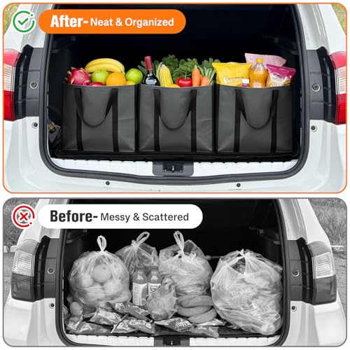 WISELIFE Reusable Grocery Bags with Handles - 3 Pack, 35L Large Shopping Bags for Groceries, Water-Resistant & Foldable Grocery Totes for Lasting Use for Kitchen, Market, Car Trunk, Picnic (Gray) - Thumbnail 7