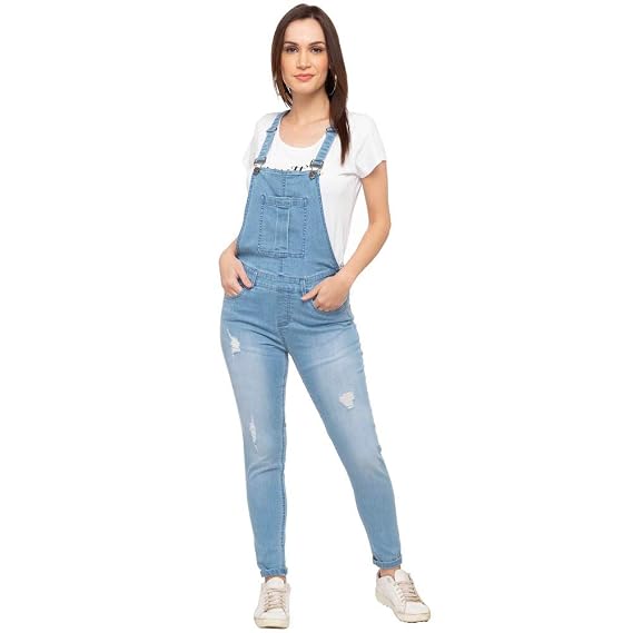 Womens 6 Pocket Distressed Dungarees 