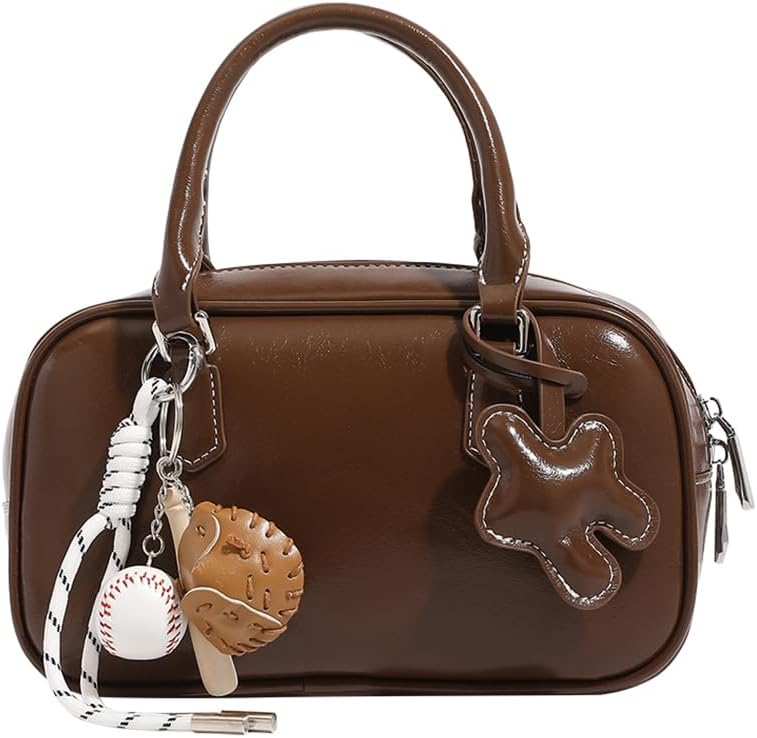 Small Top Handle Satchels for Women Retro Leather Crossbody Bags Trendy Ladies Handbag Bowler Bags Cute Square Purse | Baseball Accessories