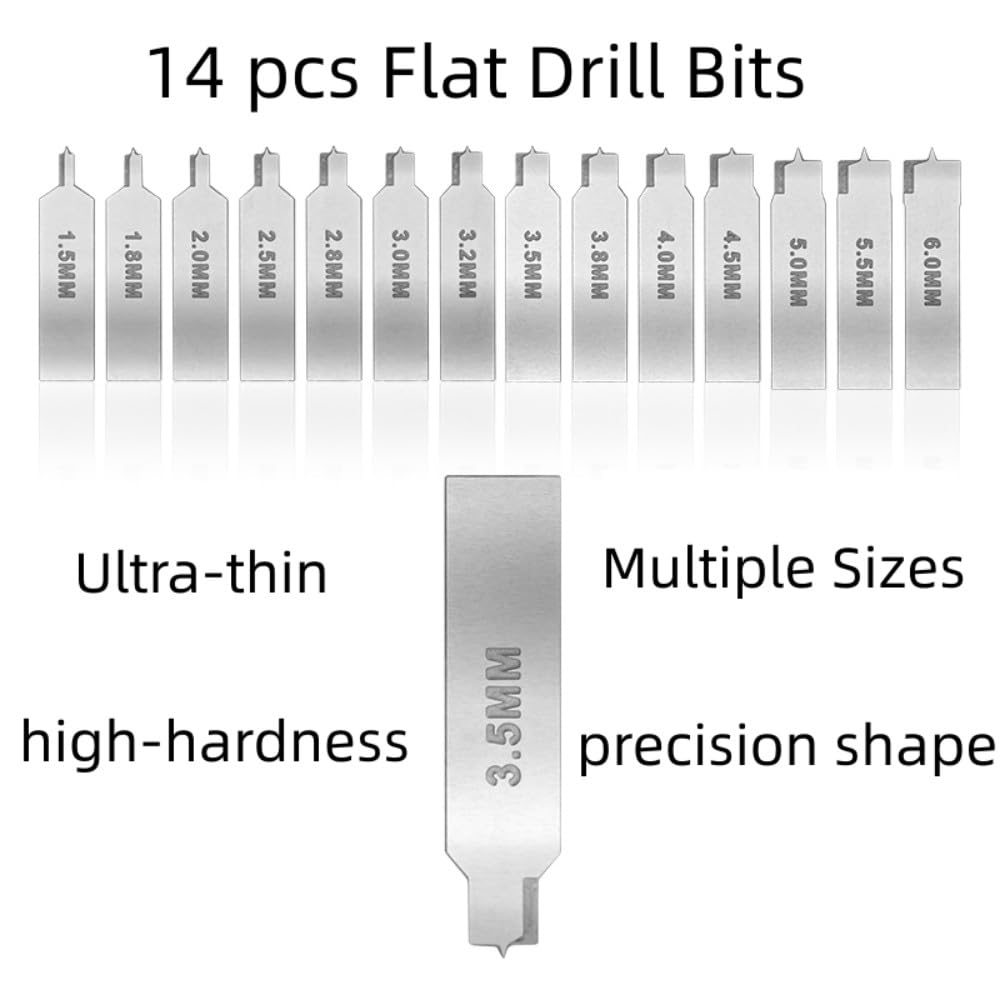 ANSAI 14-Piece Paddle Flat Bit Set, Drill Bits, Hole Punch, Hand Tool Drill Bits for Hobbies, Crafts, MG,HG,PG,RG Scale Model