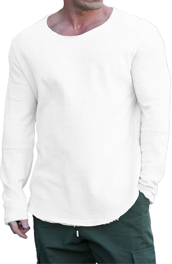 Mens Sweatshirt Hipster Hip Hop Longline Crewneck T-Shirt Casual Long Sleeved Solid Color T Shirt Top for Men