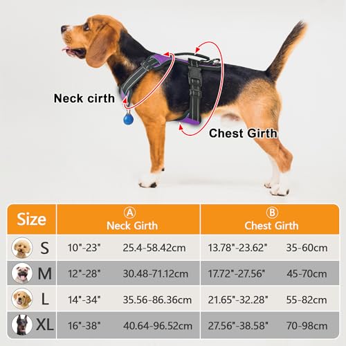 Perperqer Dog Harness Purple No Pull Y Shaped for Medium Sized Dog, Small to Large Dogs Reflective Adjustable Easy Walk Puppy Harnesses,Heavy Duty Girl Boy Pet Vest 3 Buckle with Handle & Light,L