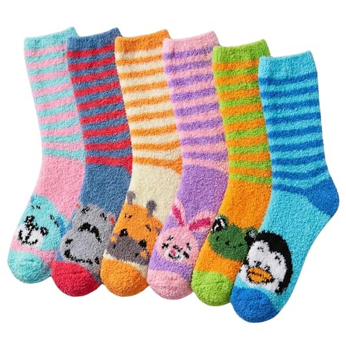 Image of Tipi Toe Womens Fuzzy Crew Socks with Anti Slip Grips Warm Cozy Fluffy Winter Slipper Socks Non Skid Home Socks for Women