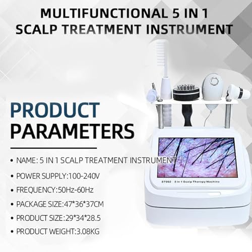 Analizador de cabello, masajeador de cuero cabelludo 5 en 1 y detector de folículos, máquina de diagnóstico para análisis del cuero cabelludo y tratamiento de pérdida de cabello, ideal para salón y