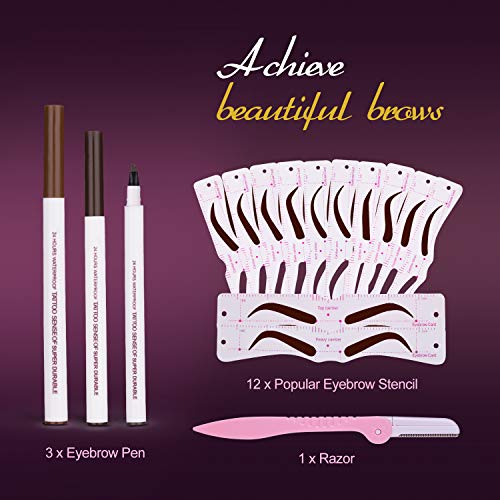 Eyebrow Kit, (3) Eyebrow Pen,(12) Eyebrow Stencils with One Strap,(1