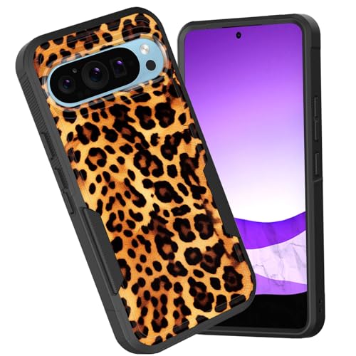 CICPLKSE for Google Pixel 10/Pixel 10 Pro 6.3 inch 2025 Case,Dual Layer Heavy Duty Hybrid Shockproof Hard PC Soft Silicone TPU Bumper Protective Cover Case,Leopard Print Pattern
