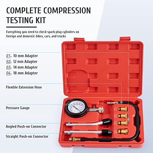 Omt Compression Tester, 8Pcs Engine Cylinder Pressure Gauge For Petrol Gas Engine, 0-300Psi Engine Compression Tester Automotive With Adapters For Cars Trucks Motorcycles Marines Atv Utv #TOP1