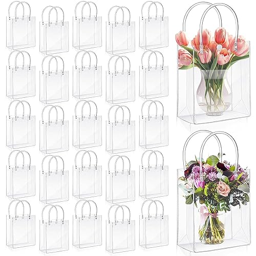 30PCS Bolsas de Regalo de PVC Transparente con Asas, Bolsas de Plástico Reutilizable, Bolsas de Compras para Bodas, Bolsas de Dulces para Fiestas, Cumpleaños,...