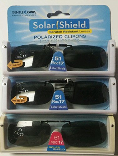 3 Solar Shield Clip-on Polarized Sunglasses Size 51 Rec 17 Black Frameless New