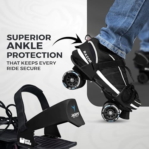 Image of JASPO Razor Adjustable Roller Skates | Unique Ankle Support | 61mm PU Wheels | Anti-Skid Surface | Lightweight | Quad Skates for Kids & Adults (Size 25-31 cm, Age 8+)