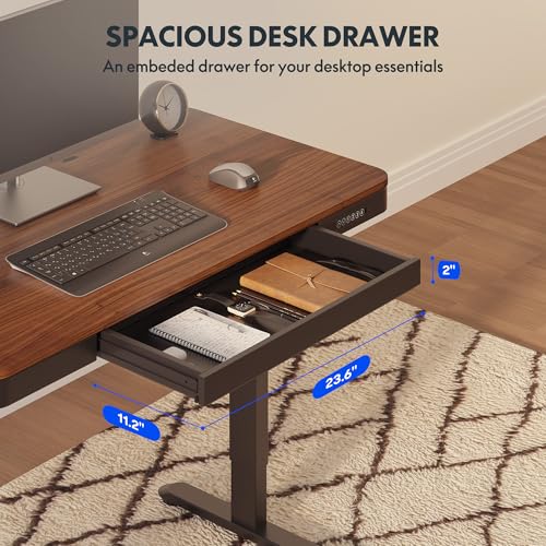 Image of FLEXISPOT Comhar 48 inch Electric Standing Desk with Storage, Built-in Drawer & USB Charging Ports, Height Adjustable Sit Stand Computer Desk, Quick Assembly, Child Lock, Walnut