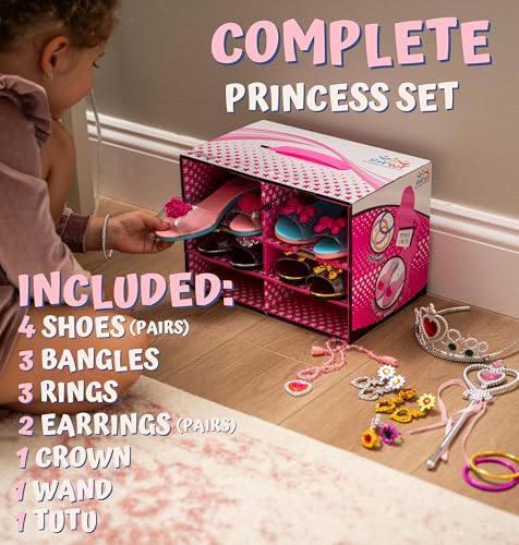 Toyvelt Princess Dress Up Shoes and Jewelry Boutique - Pretend Play for Little Girls Set Incl 4 Pairs Princess Shoes and Lots of Accessories - Toddler Girl Toys (Premium Edition)