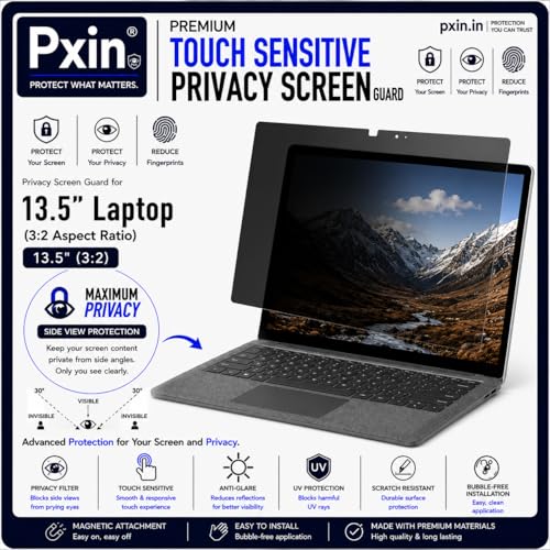 Image of Pxin Aura | Compatible with Microsoft Surface Laptop | Ultra Touch Sensitive Privacy Screen | Anti Blue | Anti Glare | UltraThin for Hyper Touch | Anti UV | Privacy Filter