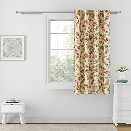 Image of Swayam 90% Blackout Polyester Window Curtain for Living Room & Bedroom | 5 Feet | Room Darkening Curtain with Eyelets | Pack of 1 | Floral Design - Beige & Green