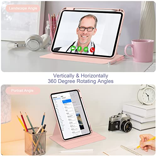Supveco Ipad 10Th Generation 2022 Case With Pencil Holder - (360 Degree Rotation & Auto Wake/Sleep), Premium Folio Stand Case With Flexible Viewing Angles For Apple Ipad 10.9 Inch 2022-Rose Gold #TOP6