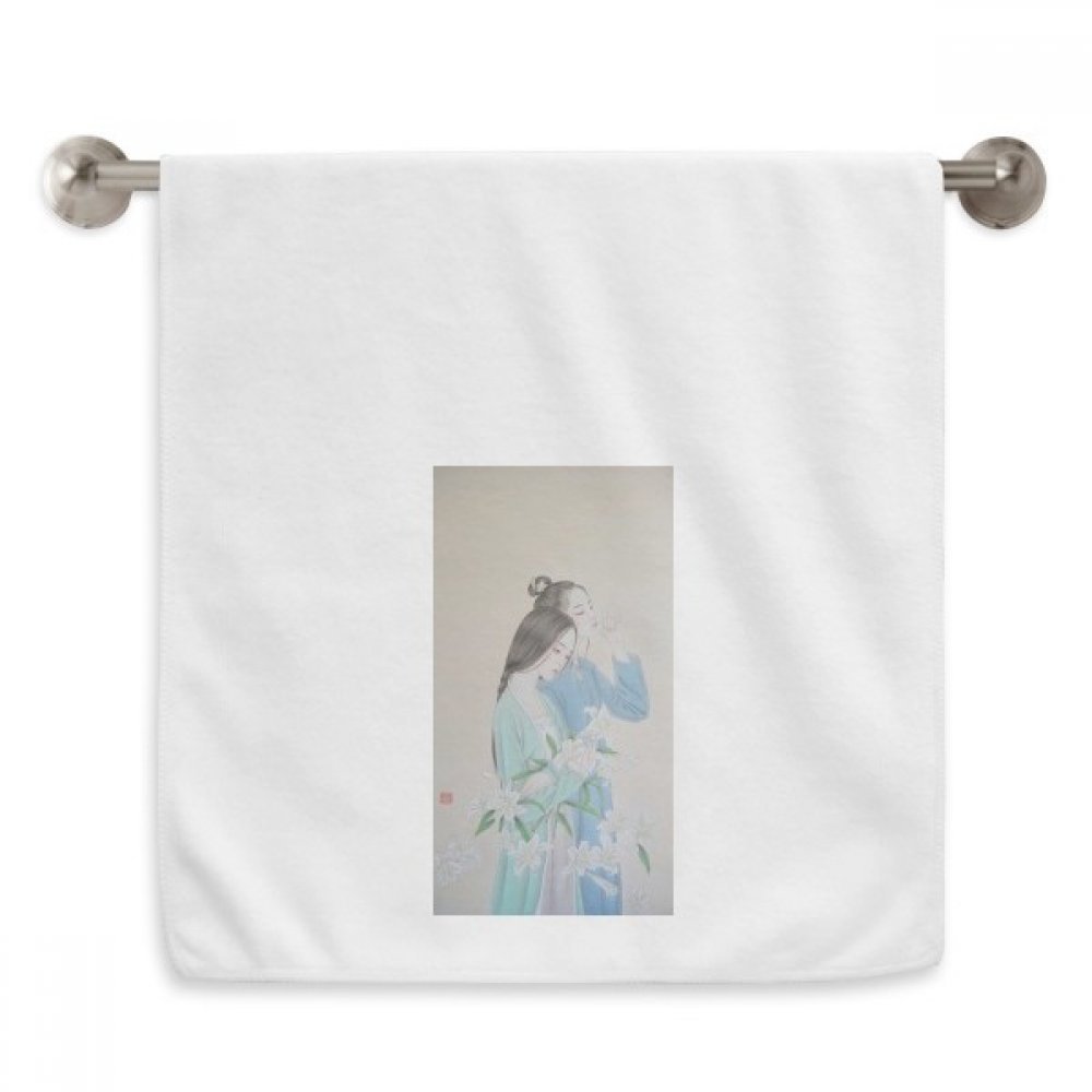 Serviettes Lily Fleur Peinture Chinoise en coton blanc doux 33x74 cm