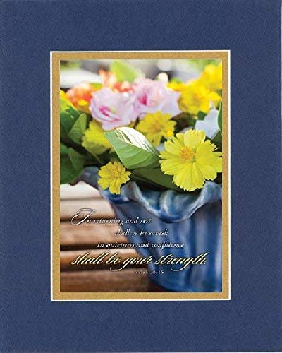 GoodOldSaying - Poem for Inspirations - in Returning and Rest Shall ye be Saved; (Isaiah 30:15) on 8x10 Biblical Verse Set in Double Mat (Blue On Gold) - A Priceless Poetry Keepsake Collection-image-1