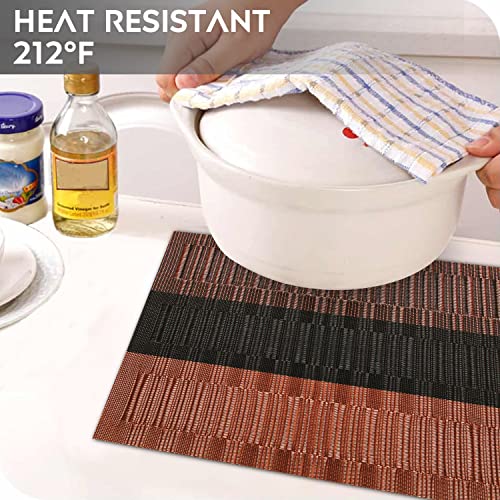 Placemats Set Of 6, Table Placemats, Heat Resistant Woven Placemats,Washable Pvc Place Mats, Woven Vinyl Placemats, Non-Slip Stain Resistant Kitchen Table Placemats Easy To Clean (Coffee-02) #TOP4