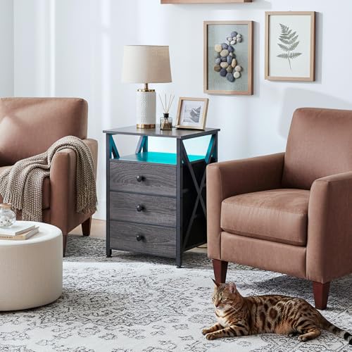 Image of AMHANCIBLE Nightstands Set of 2, LED Night Stand with Charging Station