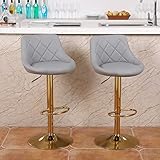 Chummaven Grey PU Leather Swivel Counter Height Bar Stools, Adjustable Bar Chairs Set of 2, Modern Barstools Lift Stools with Mid Back and Glod Footrest for Kitchen Pub Dining Room Counter