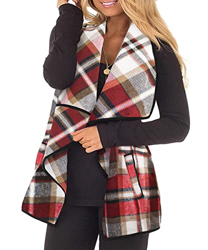 CARCOS Plus Size Women Vest Plaid Lapel Open Front Cardigan Buffalo Sleeveless Jacket Coat with Pockets XL-5XL