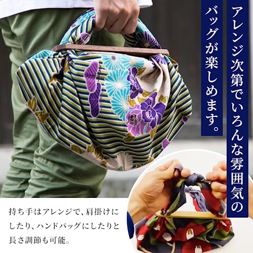 Image of Noren Tote Bag - Retro Flower Large 100cm - Red Nara - 100% Cotton - Multifunctional - Magnetic Closure - Unisex-Adults