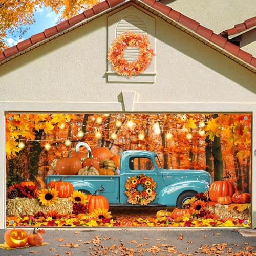 Toile de fond garage camion d'automne résistante pour une décoration de fête durable
