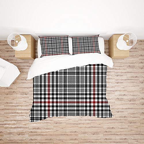 Housse de couette écossaise et taie d'oreiller en polyester doux CHEHONG