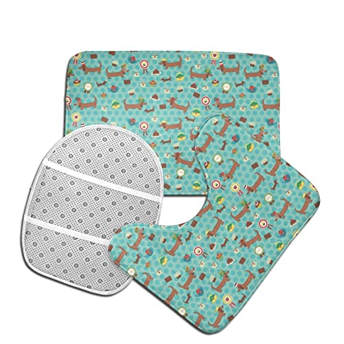 MBNGGAB Badematte + Konturmatte + Toilettendeckelbezug, Wurst Hund 3 Stück Badematte Set, mit rutschfester Klebeunterseite – Bild 5