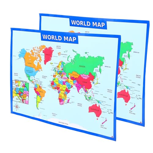 GRIRIW 2piezas Póster De Mapa Mundi Educativo Para Niño Niña De Decoración De Aula y Aprendizaje De Geografía Casa Para Guarderías y Escuelas