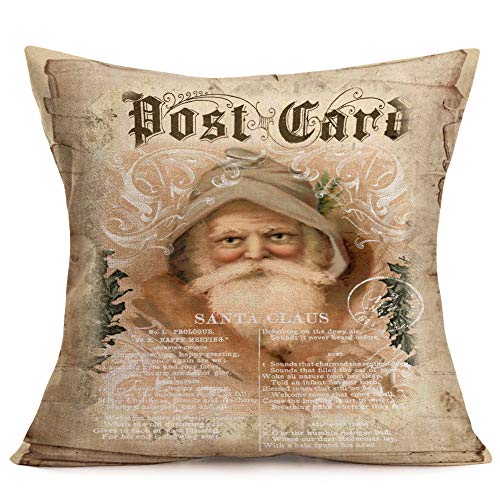 Tlovudori Hopyeer 4Set Retro Merry Christmas Throw Pillow Cover Decorative Vintage Xmas Santa Claus Elk Sled Flower Lovely Child Bless Pillowcase Cotton Linen Cushion Covers Decor Sofa Couch 18 Inchx18 Inch thumb #4