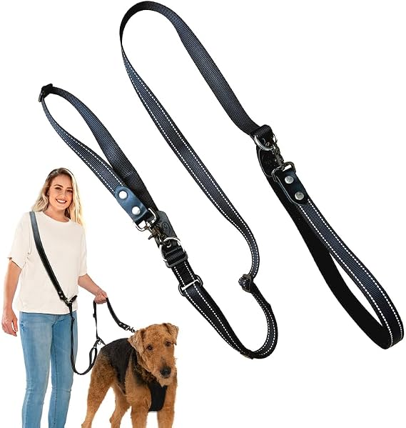 Sporn Ultimate Dog Leash All-in-One Standard Hands Free Leash for Medium Dogs, Strong Nylon Running Leash for Dogs with Reflective Stitching to Ensure Maximum Visibility at Night, Black