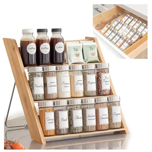 AIRCADIA Bambus Gewürzregal Schubladenorganizer – Universal Einschub für Gewürze/Dosen/Gläser, Ohne Bohren, Rutschfest