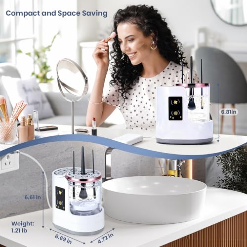 3-in-1 Electric Makeup Brush Cleaner Machine With Drying Function, Detachable Automatic Cleaner Brushes Cleaner Tool, Cosmetic Make Up Brush Machine for All Size Beauty Makeup Brush Set (White) - Thumbnail 6
