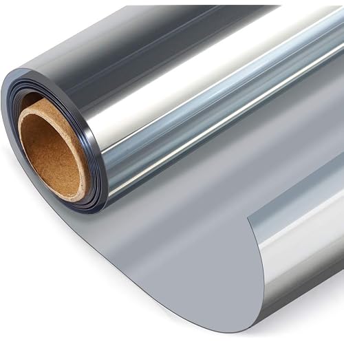 HIDBEA One Way Privacy Window Film, Daytime Privacy Sun Blocking Anti UV Reflective Window Film Heat Control Static Cling Window Tint Film for Home and Office, Silver, 29.5 x 157.5 Inch