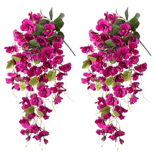 Ivydale Hibiscus Artificial Fake Hanging Flowers Plants for Outdoor Spring Decoration, 2PCS UV Resistant Faux Hibiscus Silk Flowers Realistic Look Real for Planters Outside Porch Patio Yard