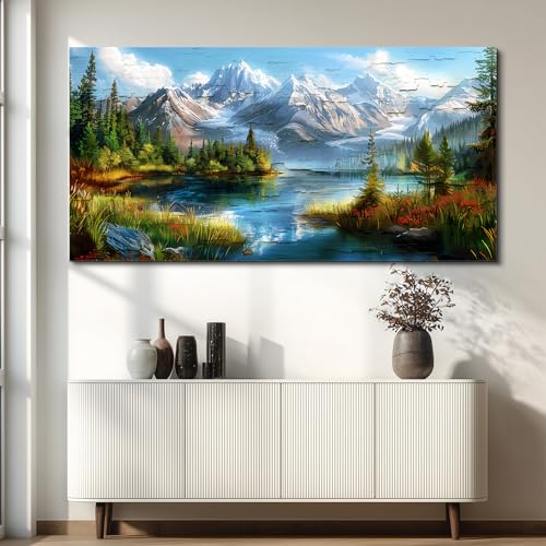 FUHAIHUA Large Wall Decor For Living Room Canvas Wall Art For Office Farmhouse Wall Decorations For Bedroom Mountains Rivers Landscape Painting Modern Pictures Artwork Room Home Decor 24x48 In