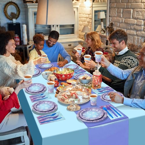 Winter Snowflake Paper Plates and Napkins Set, Blue and Purple Snowflake Winter Wonderland Disposable Tableware for Christmas Winter Holiday New Year Birthday Party Supplies Decorations, Serve 25 by Zachely - Used condition - Image 8