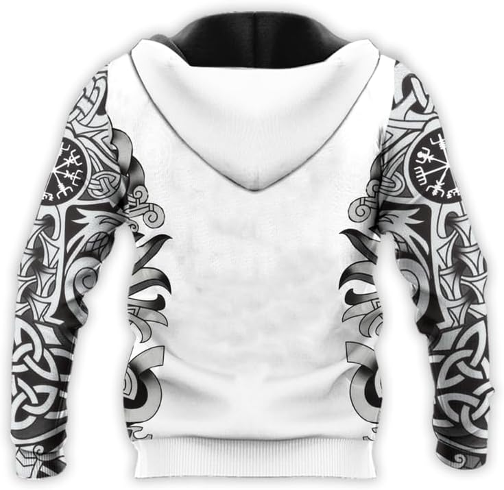 Viking Tatoo Hoodie Men’s Long Sleeve Graphic 3D Print Pullover Hooded Viking Apparel Sweashirt Hoodies