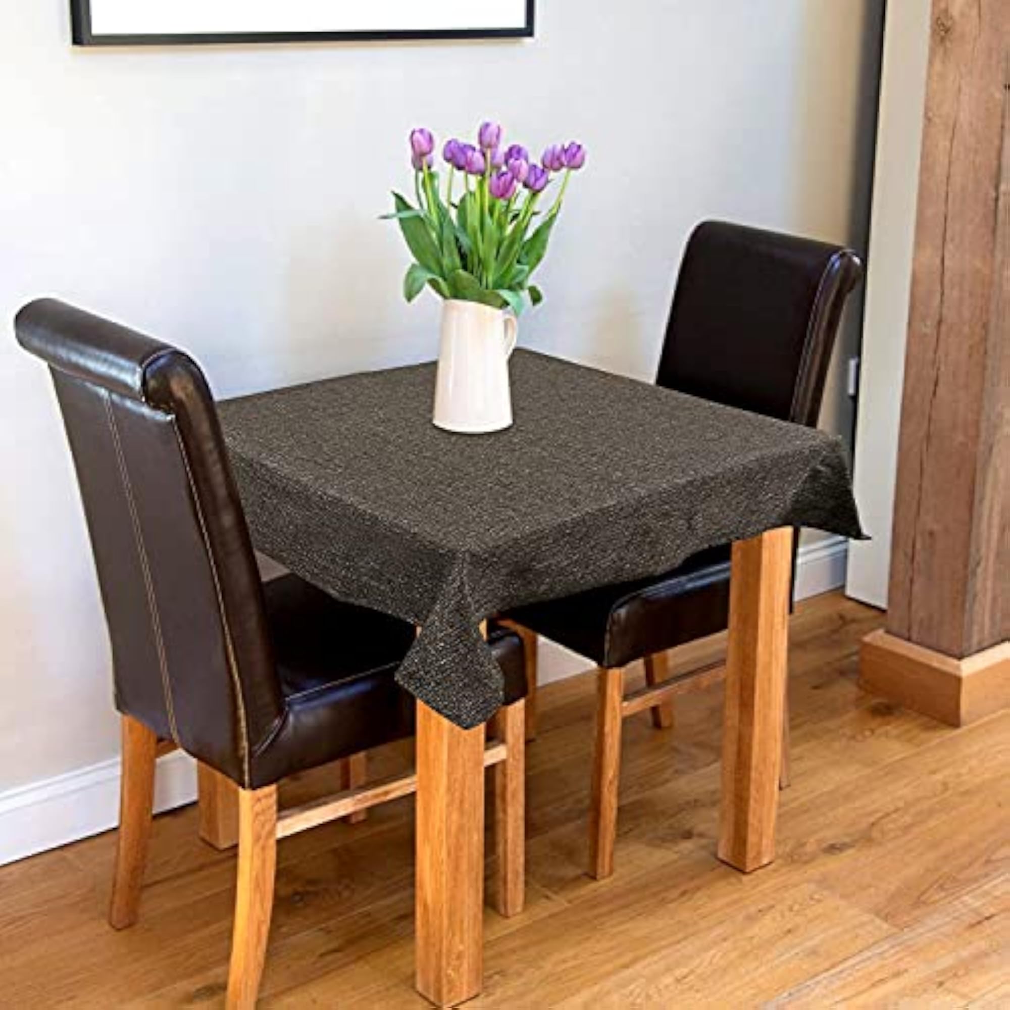 Poly Jute 2 Seater Dining Table Cover Cloth, Dark Grey