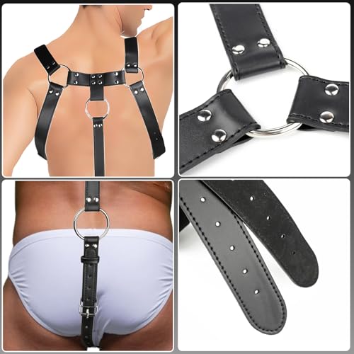 Men's Chest Harness Belt With O Ring, Body Harness for Men, Adjustable PU Leather Male Punk Chest Belt Shoulder Harness Muscle Show Fashion Costumes for Cosplay Party4