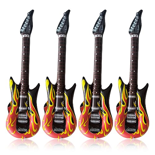 SKHAOVS 4 Pièces Guitare Gonflable Flamme, Instrument Gonflable Guitare Gonflable de Fête Guitares Rock pour Soirées Rock, Accessoires de Cabine Photo,...