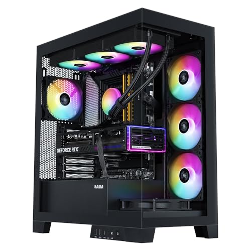 SAMA V50 Mid Tower Gaming PC Case with Dual Tempered Glass, 4×ARGB PWM Fans, High Airflow Chassis with 360mm Radiator Support, USB-C Port, Easy Cable Management – Black
