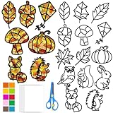 JOYEASE Fensterbilder Herbst Basteln mit Kindern, 14 Stück Bastelset Herbst Kinder, Herbstdeko Basteln Kinder Geschenk