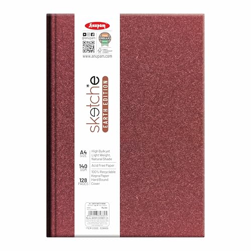 Image of Anupam Earth Sketche Drawing Book A4 | 100% Recycled Hardbound Cove Book | 140 GSM | Acid Free 65 Sheets / 128 Pages | Drawing Sketchbook for Artists and Students | for Dry Techniques
