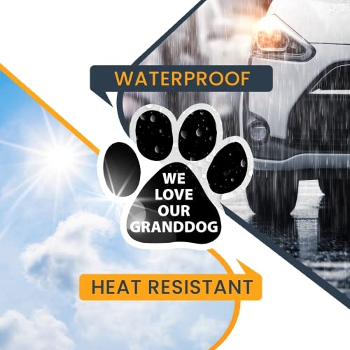 Image of We Love Our Granddog Pawprint Car Magnet 5 Inch, Dog Lover Gift | Heavy duty magnetic decal for car, truck, SUV or fridge, full color UV printed