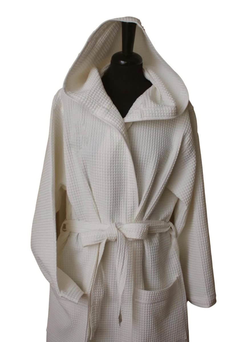 RICAMI FIORENTINI BALDI Accappatoio Bianco in Cotone 100% Nido d'Ape. con Tasche e Cappuccio. Prodotto Sartoriale di Alta qualità. Misure Personalizzabili. Scegli Il Colore del Bordino. Taglia XXL.