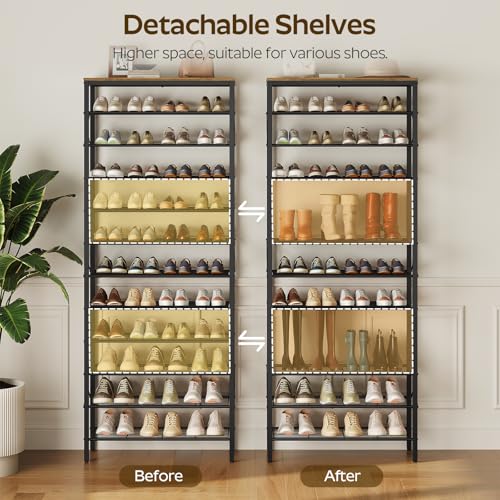 YATINEY 12 Tier Shoe Rack, Large Capacity Shoe Storage Organizer Holds 48 Pairs, Sturdy and Stable, for Entryway, Hallway, Closet, Dorm Room, Rustic Brown SS12BR by YATINEY - Used condition - Image 4