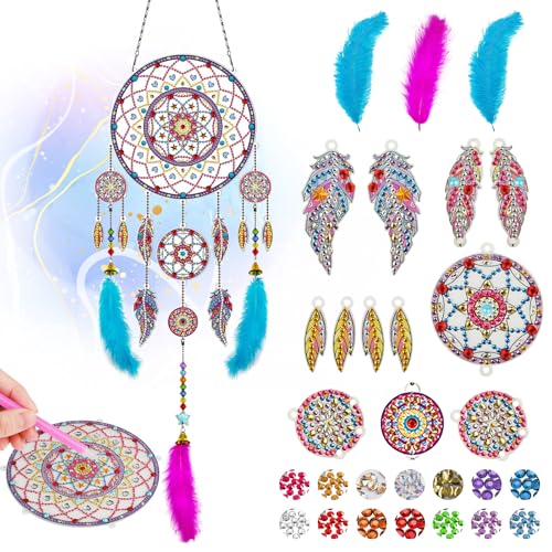 Ainiv Craft Kits Gifts for 5-12 Year Old Girls Boys, Diamond Painting Wind Chimes Craft Kits Arts and Crafts for Kids, DIY Diamond Art Wind Chime Dream Catcher for Garden Window Decor
