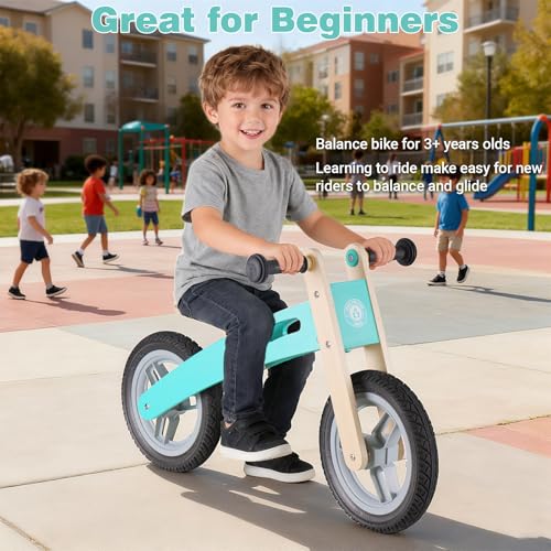 Image of Wooden Toddler Balance Bike, Kids Balance Bike for 3 Year Old with Adjustable Seat, No Pedal Toddler Bicycle for Kids 3-5 for Boys and Girls Birthday Gifts Toys